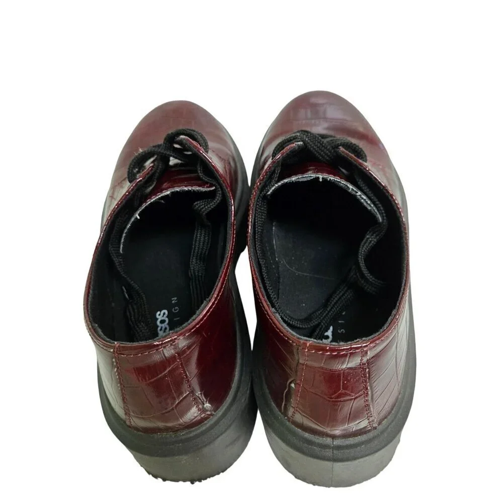 Asos Burgundy Chunky Lace Up Croc Embossed Oxford Dark Academia Shoes Size 7